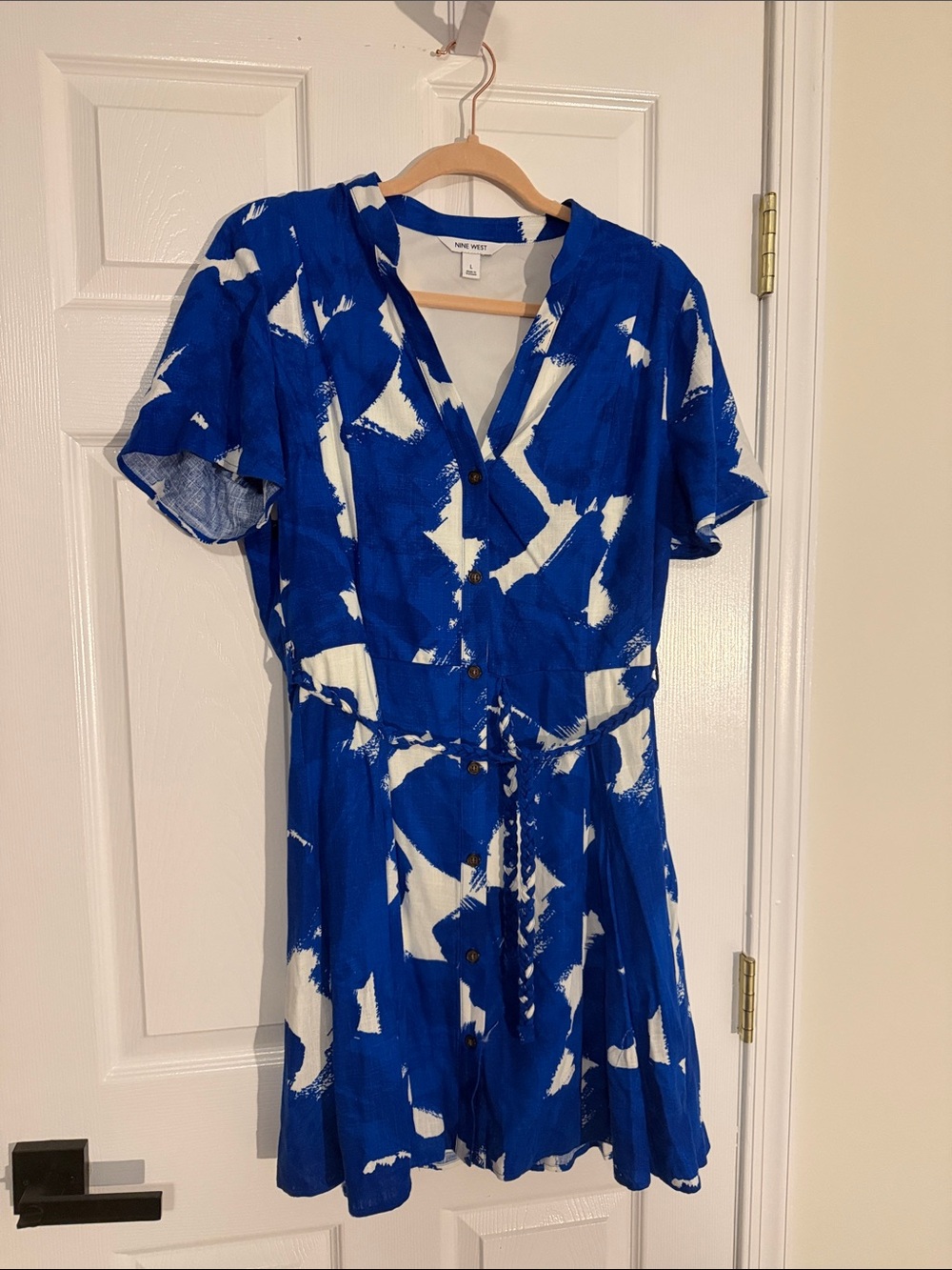 Nine West Blue & White Abstract Button-Front Dress